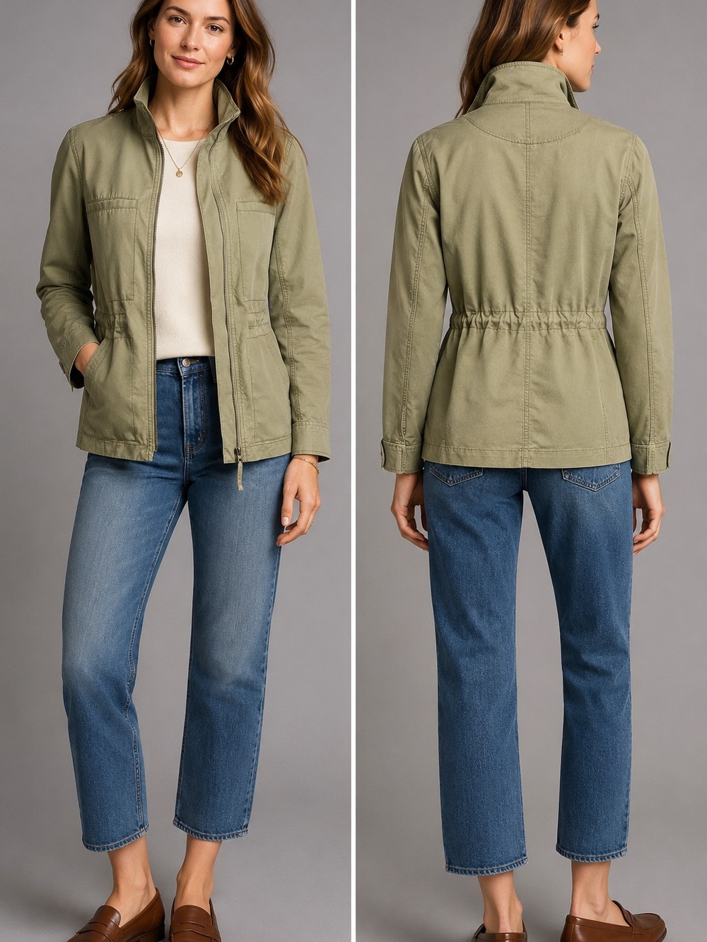 J.Crew Olive Green Utility Field Jacket Cinch Waist Size Small